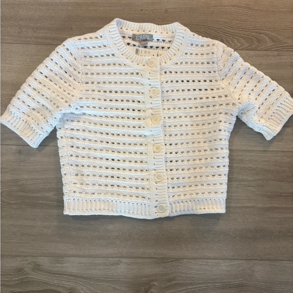 J. Crew Cream Open-Knit Short Sleeve Cardigan
